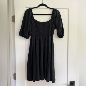 J.Crew Black Smocked Puff Sleeve Cotton Dress | Size S